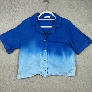 Atelier Delphine Loraine Top Button Up Shirt Woman’s Small Blue Oversized Beach